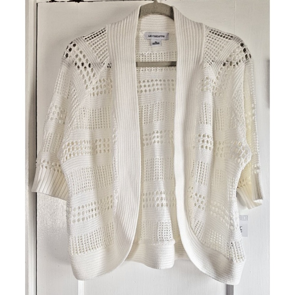 NWT LIZ claiborne 3/4 sleeves crochet cardigan knit white womans XL